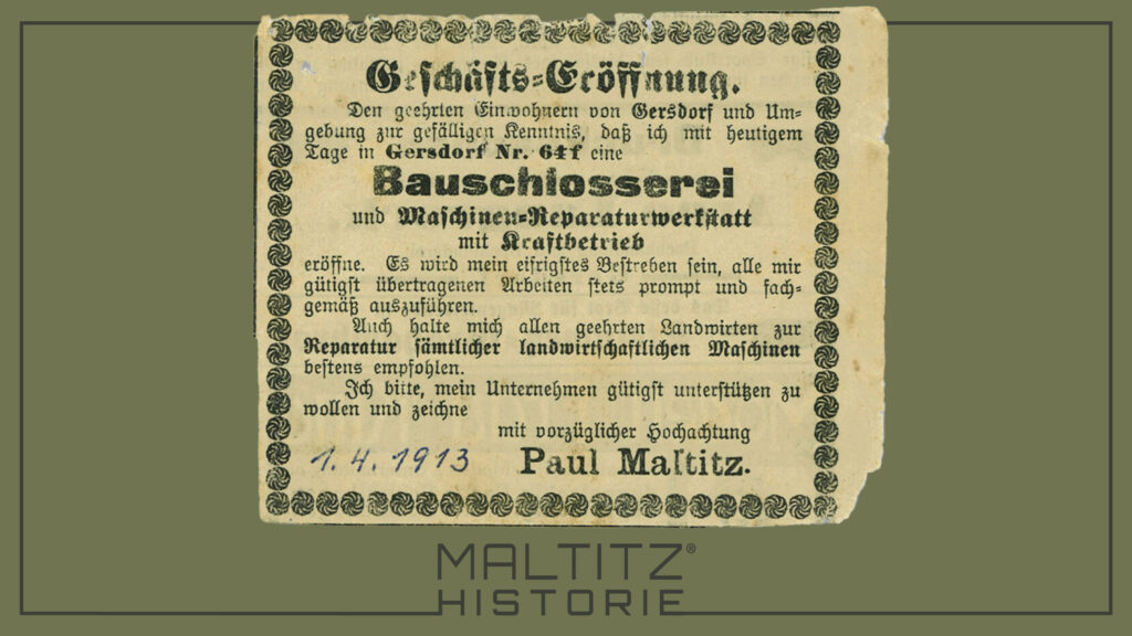Abbildung des Formulars der Firmengründung aus 1913