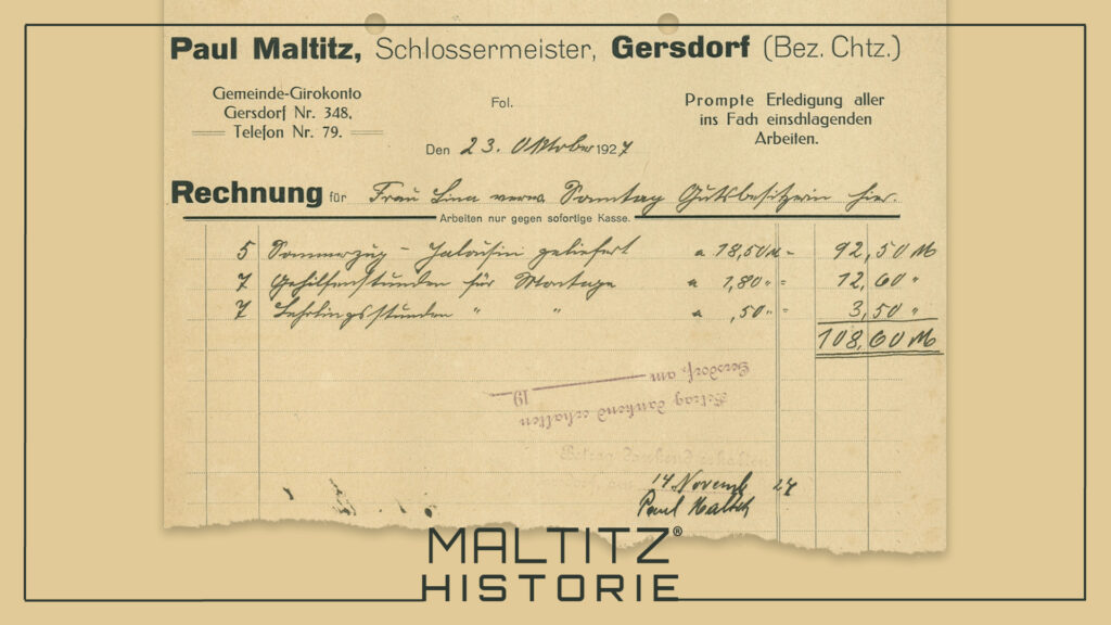 Bild der Originalrechung an den Firmengründer Paul Maltitz