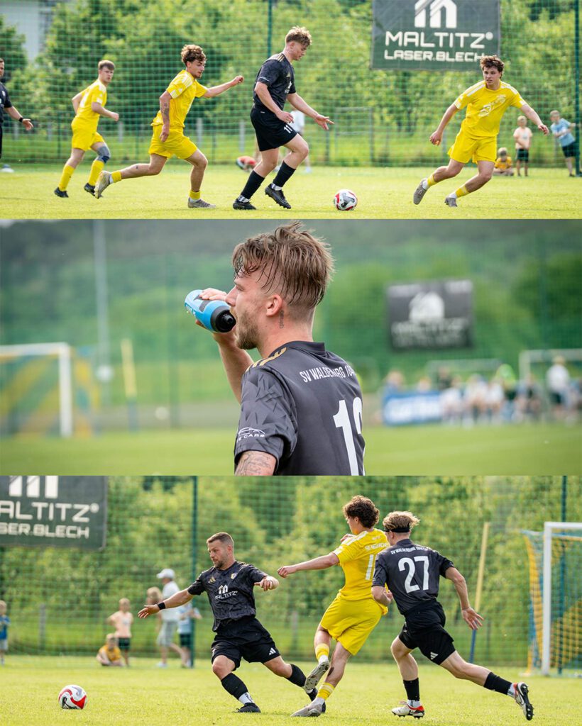 Spieler des SV Waldenburg 1844 e.V. im neuen schwarzen Trikot gesponsert von Maltitz® Metallbau beim Fußballspiel.